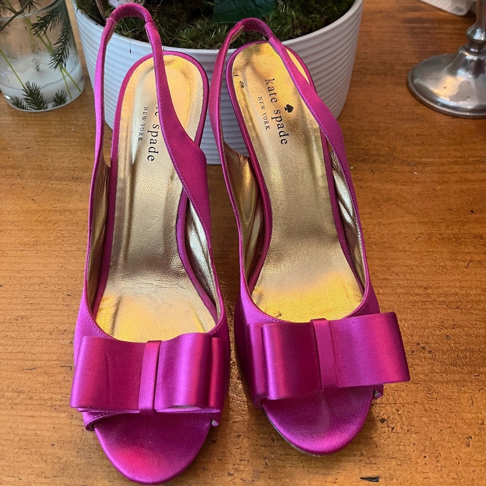 Kate Spade Magenta Satin Bow Sling Backs with 4" Heel (Size 8)
